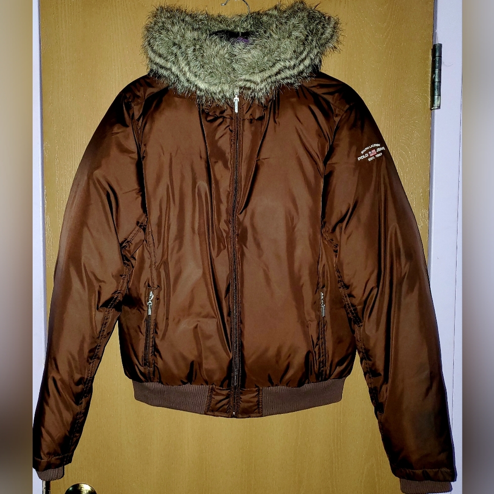 Ralph Lauren Brown Puffer Jacket with Fur Trim